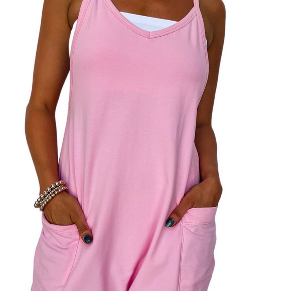 Pink Spaghetti Straps V Neck Jersey Romper NWT - Picture 2 of 14